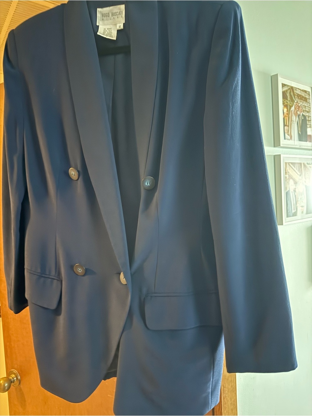 Hugo Buscati Navy Double-Breasted Shawl Lapel Blazer